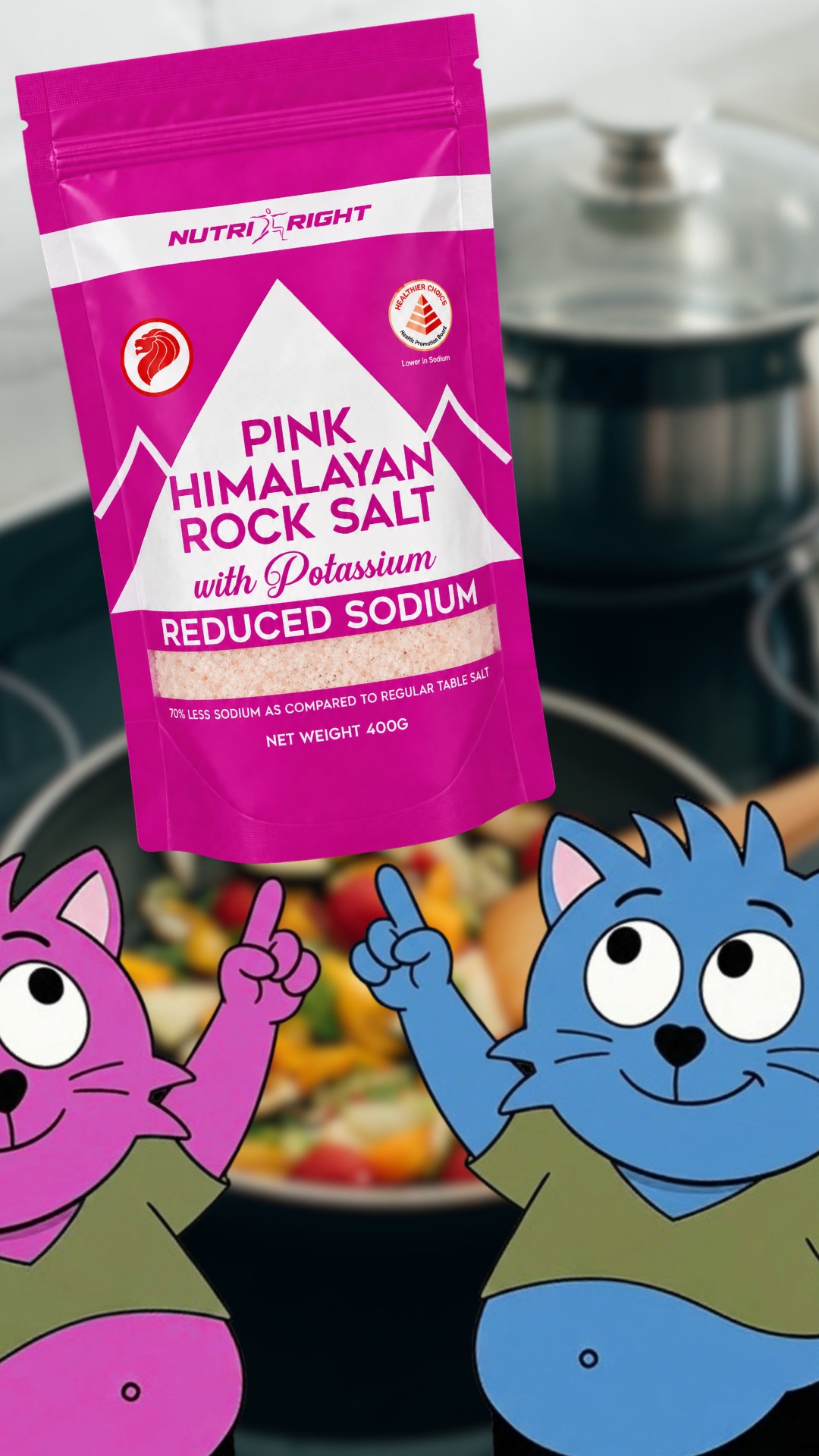 Blue Cat video preview with animated cats and NutriRight salt
