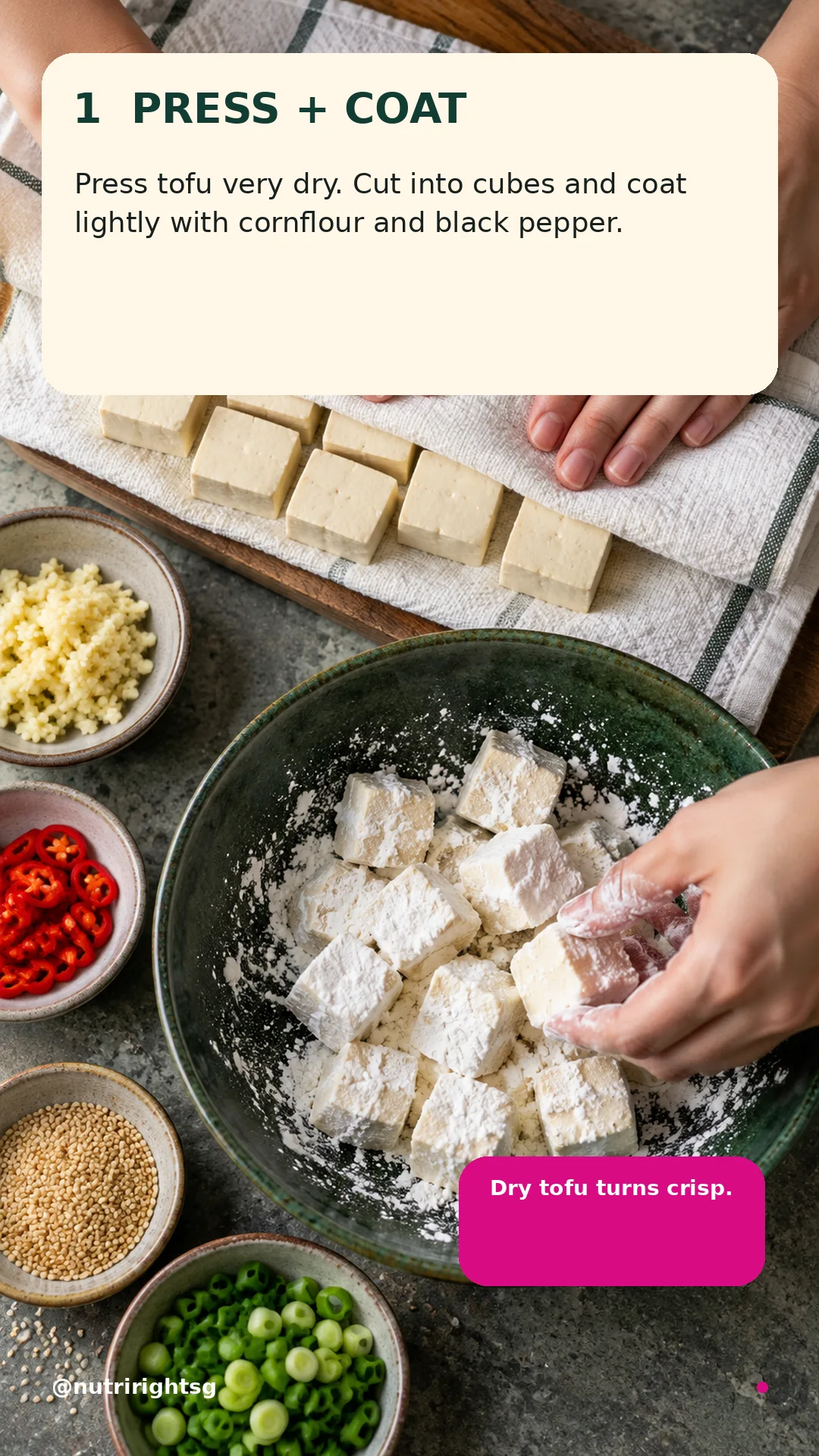 Spicy Garlic-Sesame Tofu — preparation step (slide 3 of 7)