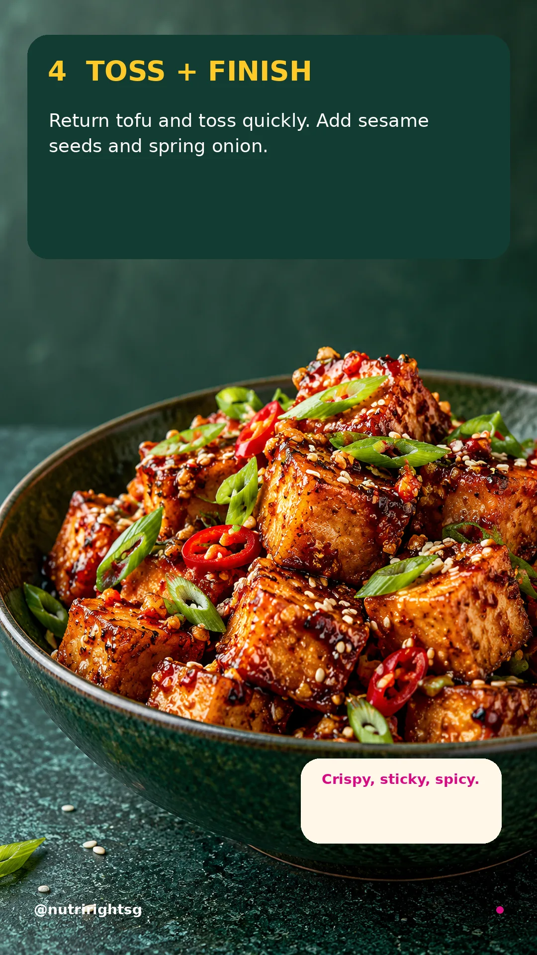 Spicy Garlic-Sesame Tofu — finishing step (slide 6 of 7)
