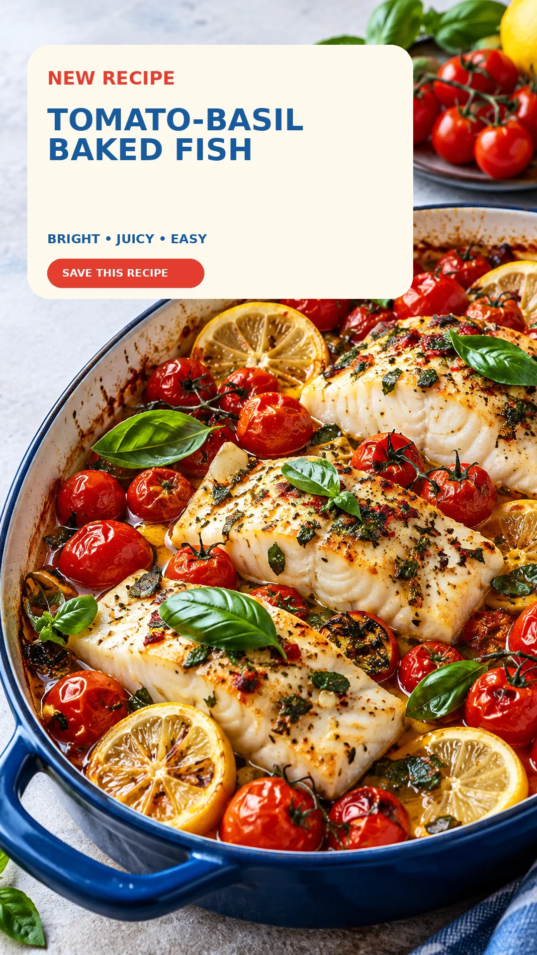 Tomato-Basil Baked Fish recipe cover