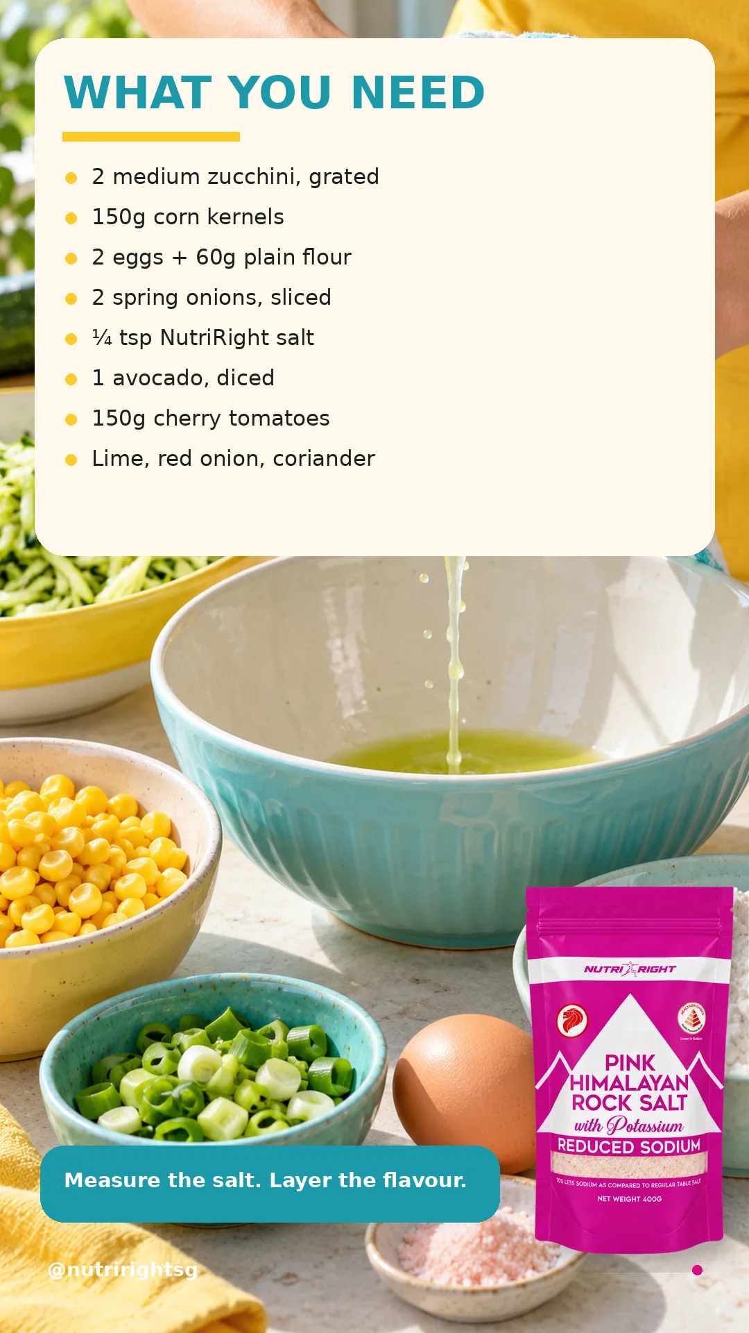 Zucchini-Corn Fritters + Avocado Salsa — ingredients (slide 2 of 7)